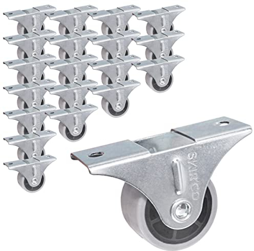SKIR'CO (Pack of 20 pcs) Small 30 mm Furniture Castors, Grey Rubber Wheels, Fixed Casters, Non-Swivel, One-Way Direction (20)