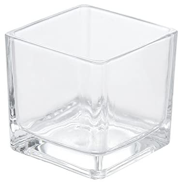 2PCS 3.1inchX3.1inch Candle Holder Clear Square Glass Vase Decorative Centerpiece Floral Accent Container for Wedding, Birthday, Holiday and Home Decoration