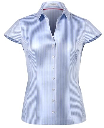 Vincenzo Boretti Blusa, Modern-fit/Corte Ligeramente más angosto, Cuello de la Camisa, Manga Corta, de Rayas Blanco/Azul 38