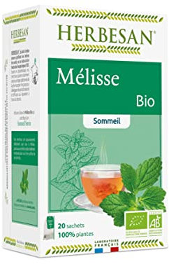 HERBESAN®-MÉLISSE FRANCAISE BIO - INFUSION BIO - SOMMEIL SEREIN - Sans plastique- 100% plantes bio - 20 sachets en papier