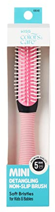 KISS Colors & Care Kids Adjustable Mini Detangling Non-Slip Brush - Pink, Gentle, Smooth & Sleek, Knot-Free Results, Less Breakage, Flexible & Perfect For All Hair Types & Little Ones