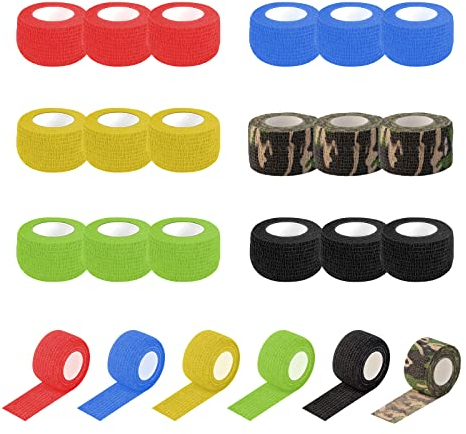 EZ Tattoo Grip Tape - 24 Stück (2.5cm x 4.5m) Selbstklebende Bandage für die Schwellung von Handgelenk und Knöchelverstauchung, Einweg-Rolle Tattoo Grip Tube Tape für Tattoo-Maschine (Mixed Color)