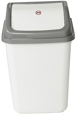 URBNLIVING Poubelle de recyclage en plastique avec couvercle basculant pour bureau, cuisine et salle de bain (30 l, blanc/gris)