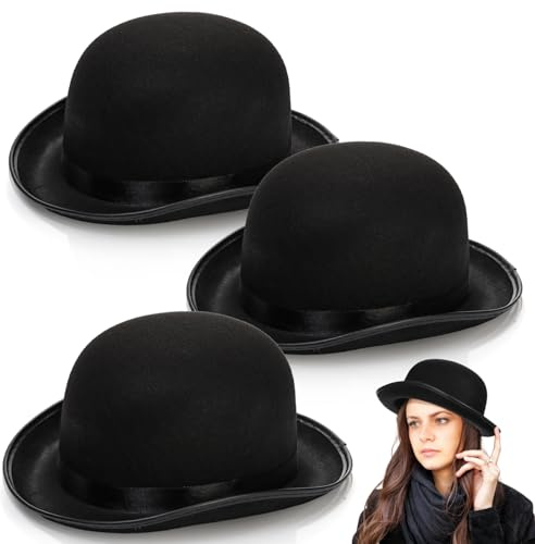 Eorbow 3 Pack Bowler Hat, 23 C Black Derby Hat, Felt Bolivian Costume Hat Accessories, Victorian Dress Up Hat for Men and Women, Adults