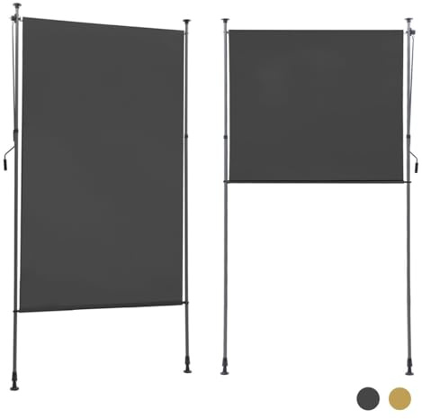 BelleMax Senkrechtmarkise Balkon außen ohne Bohren, 150x270cm Vertikalmarkise Balkonrollo Außenrollo Mit Kurbel, Markise für Terrasse, Sichtschutz Sonnenschutz Windschutz und Wasserfest Dunkelgrau