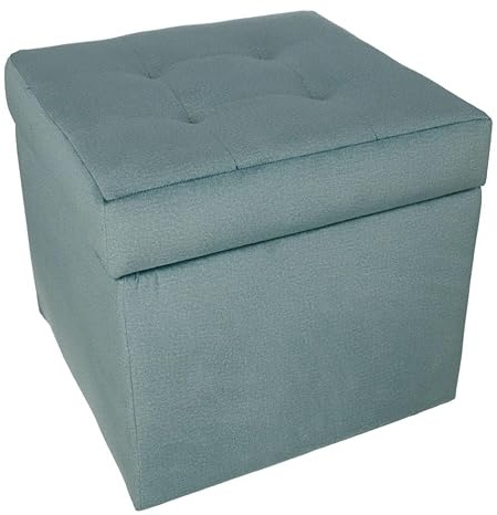 MG Design Puf con almacenaje 45 × 45 cm Azul – Banco tapizado con baúl Interno, Estructura de Madera hasta 300 kg, sin Montaje, fácil de Limpiar, para salón Dormitorio Entrada