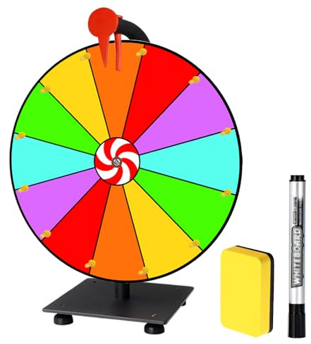 Afenau Roue de la fortune à faire soi-même, 30 cm, à personnaliser, avec 12 emplacements, roue de la fortune avec gomme et marqueur, couleur jouet, roue porte-bonheur pour jeux de mots, Nouvel An,