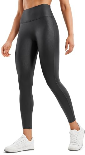 CRZ YOGA Women's Butterluxe 25'' Matte Faux Leather Leggings - No Front Seam High Waist Stretch Gym Leggings Pleather Pants Black Classic 12