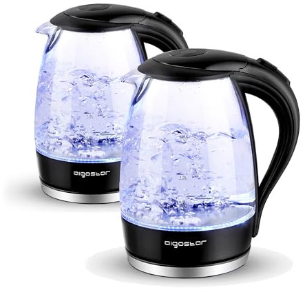 Aigostar Adam 30GOM - Bouilloire électrique en cristal avec illumination LED, capacité de 1,7 litres, puissance de 2200W, sans BPA et système de protection contre l'ébullition à sec, 2 Pack