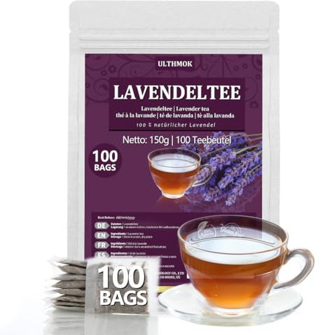 ULTHMOK Té de lavanda 100 bolsitas de té, 100% lavanda seca, té de hierbas naturales, bolsitas de té para preparar, fragancia