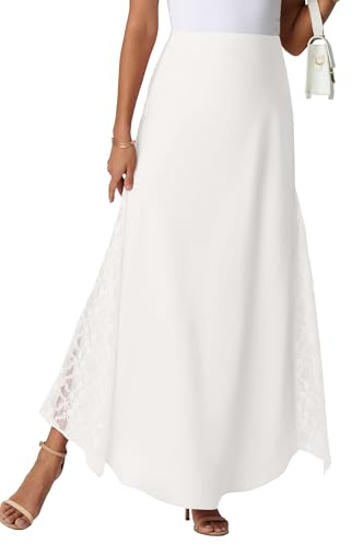 GRECERELLE Faldas maxi de satén de verano para mujer, cintura alta, de seda, largas, fluidas, línea A, con cremallera, falda de señora para fiesta, boda, vacaciones, Nieve, L