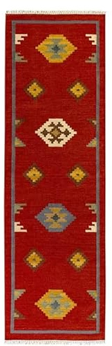 HAMID - Alfombra Kilim Lori con Diseño Oriental - 100% Lana - Kilim Tejido a Mano - Alfombra de Pasillo, Salón, Dormitorio, Sala de Estar, Entrada (D.3, 250x80 cm)… (Rojo, 250x80)
