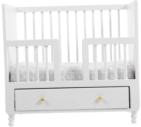 Dollhouse Crib, 1/12 Scale Wooden Dollhouse Bed Miniature Baby Crib Mini Furniture Baby Bed Model Nursery Accessories for Decor 1 12 Scale Accessories