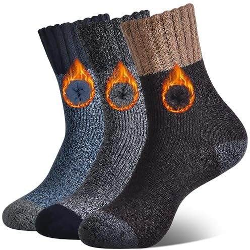 Aullwyr Calzini Termiche Uomo 3 Paia - Calze Calde Invernali di Lana in Spugna per Lavoro, Casuale, Trekking EU 39-45