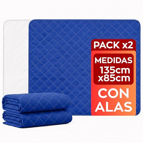 Empapadores Cama Adultos PREMIUM (135x85 cm) – Lavables con Alas – 5 Capas Absorbentes, Empapadores Grandes, Impermeables y Reutilizables, Ideal para Incontinencia de Adultos, Niños y Mayores – PACK 2