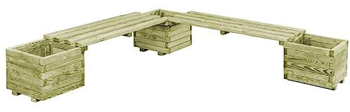 Hoopleep Banc de jardin avec jardinières, en bois de pin imprégné, 196 x 196 cm, robuste pour l'extérieur, parterre surélevé et fleurs, durable pour terrasse
