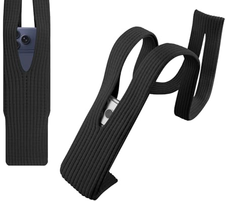 SOULWIT Knitted Phone Pocket Pouch, Lightweight Stretchable Knit Sleeve Bag for Cell Phones, Crossbody and Multiple Carry Styles (Long-Black)