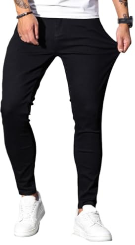 Oanviso Jeans de Vaqueros Hombre Skinny Denim Jean Hip Hop Slim Fit Pantalone Moda Elásticos Pantalón Largo Vaquero Ajustados A Negro M