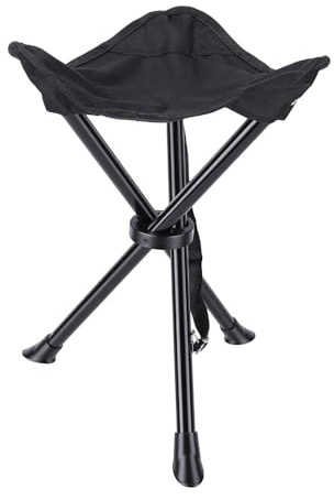 Funien Silla Plegable de 3 Patas, Taburete Portátil para Acampar, Asiento Ligero para Exteriores con Tela Oxford 600D, Silla de Pesca Plegable Senderismo en la Playa con (2 Piezas Negro Completo)