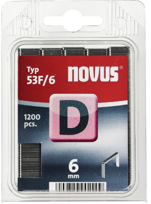 Novus D 53 F agrafes en fil plat emballage transparent avec 1200 agrafes du type 53 F/6, idéale pour fixer des films, des etiquettes, du papier ou du carton, Gris, 6 mm