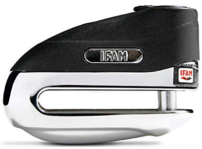 IFAM Bremsscheibenschloss Motorrad Road75, 5.5mm, Farbe Chrom, Gehärteter Stahl, Automatische Verriegelung, 2 Normale Schlüssel und 1 LED, Erinnerungskabel und Tragetasche, Kompaktes Vorhängeschloss