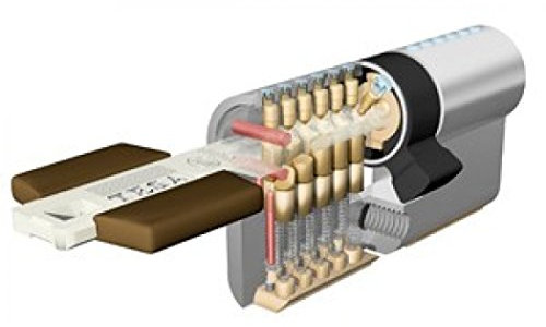 Tesa Assa Abloy TK153040N, Cilindro de Alta Seguridad, TK100, Doble Embrague, Leva Larga, Niquelado, 30 x 40 mm