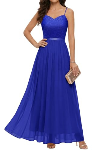 DRESSTELLS Aftonklänningar elegant för bröllop, festlig balklänning, lång brudklänning, borgerlig, brudtärneklänningar med spagettiband, ungdomshorn, klänningar, kungsblå, M