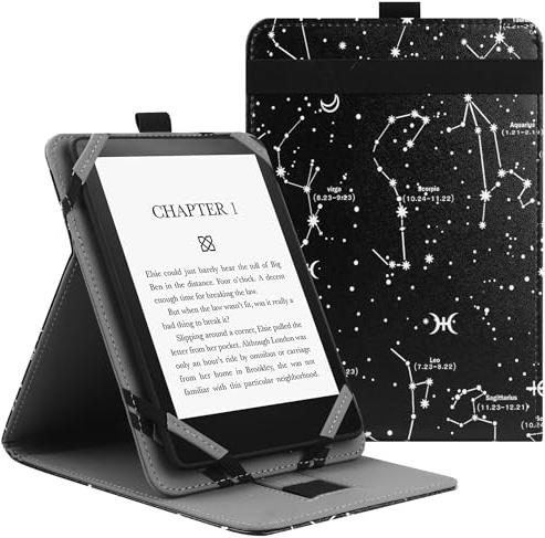VOVIPO Universal Protective Case for 6 6.8 7 kindle paperwhite eReaders, Folio Stand Cover with Handstrap Compatible with kindle paperwhite/Kobo/Pocketook/Sony 6/6.8/7 inch-Constellation