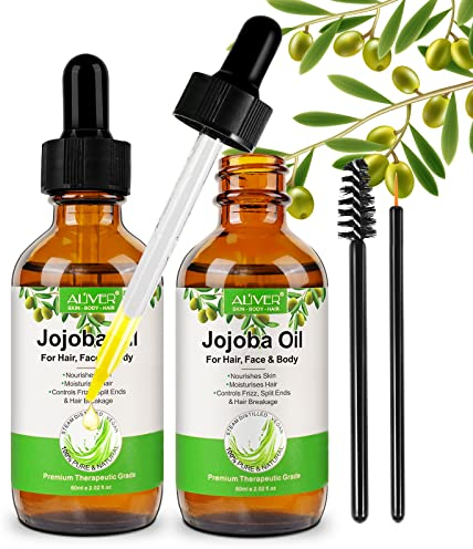 Jojobaöl Haare Jojobaöl Bio 60 ml - Jojoba öl 100% Rein, Natürlich und Kaltgepresst - Gesicht, Körper, Bart, Nägel - Jojoba Oil for hair - Glasflasche + Pipette + Mascara Brush Kit (Jojobaöl 120ml)
