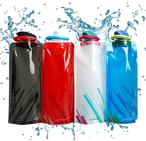 YEJAHY 4 Stück Faltbare Wasserflaschen,700ML Faltbare Flexible Flache Trinkflasche Wiederverwendbare,mit Schraubverschluss,für Wandern,Reisen, Abenteuer