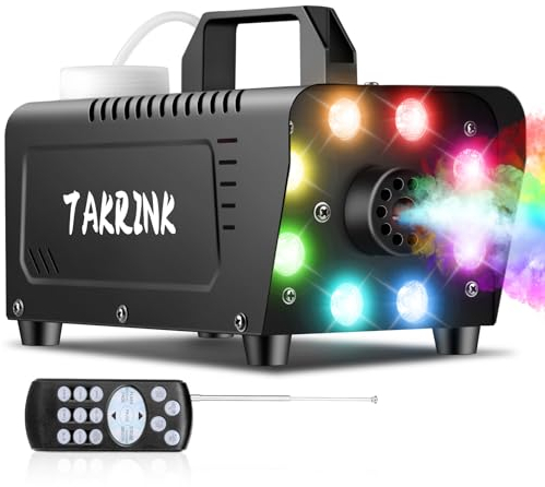 TAKRINK 900W Máquina de Humo Automática con 8 LED 16 Colores RGB Máquina de Niebla con Remoto Inalámbrico Fog Machine Portátil para Fiesta Escenario Discoteca DJ Club Boda