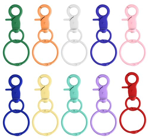 Anillos de Llavero de 30 mm con Mosquetón, Paquete de 10, Llaveros Giratorios 360°, Mosquetones con Articulación Giratoria, Fabricación de Llaveros Artesanales, Coloridos