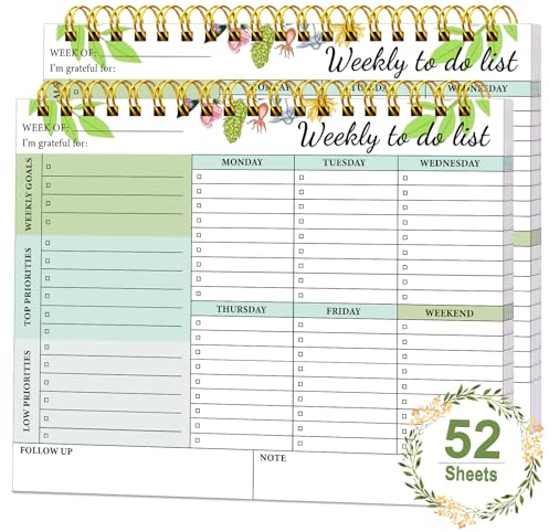 2 Pack To-Do-Listen Block - To Do Liste Notebook für Arbeit, 52 Blätter Wöchentlich To Do Liste Notizblock A4, 21.5 x 28cm To Do Liste Aufgabenliste Planer, Produktivität Planung Pad für Arbeit Büro
