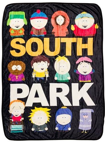 Silver Buffalo Fleecefilt, South Park med Kyle, Stan, Kenny, Eric Cartman, Tolkien, Jimmy, Butters, Wendy, Timmy, Tweek Tweak, Craig och Towelie, mjuk och mysig filt, 180 GSM, 114 x 152 cm