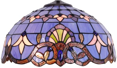 Large Tiffany Lamp Shade Replacement Only 16Inch Stained Glass Lampshade Fit For Table Lamps FLoor Lamp Ceiling Fixture Pendant Hanging Light Home Office Decoration (Blue Baroque)