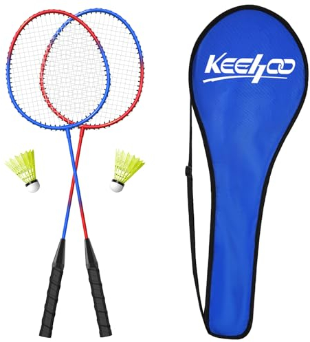 KH Federball Set Badminton Schläger Set of 2 oder 4 für Erwachsene Kinder, Schläger, Federbälle und Tragetasche im Lieferumfang