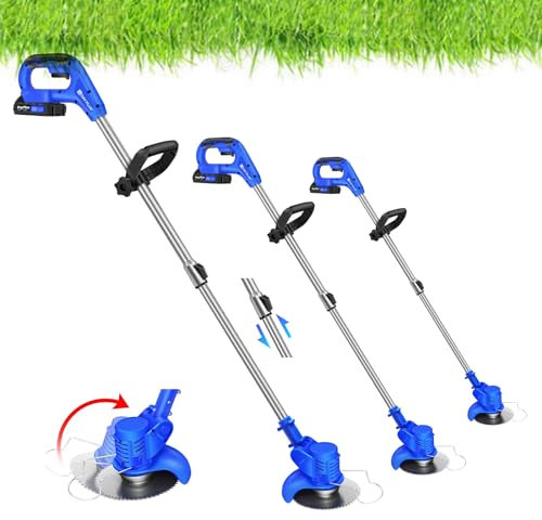 Tondeuse À Gazon Et Coupe-Bordures Électrique avec Poignées Et Tête Réglables, 10 Lames en Métal pour Le Désherbage du Jardin, Coupe-Bordures sans Fil avec Diamètre De Coupe De 26cm