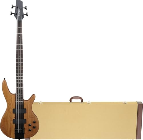 Rocktile Pro LB104-N LowBone E-bas hårt fodral set – 4-strängar, lindträ kropp, genomgående lönnhals – rosenträ greppbräda basgitarr – 2 humbucker pickups – natur