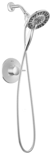 Delta Faucet Albion 14 Series Single-Handle Shower Faucet, Chrome Shower Trim Kit with 4-Setting In2ition 2-in-1 Dual Hand Held Shower Head with Hose, Chrome T142855-I (Valve Not Included)