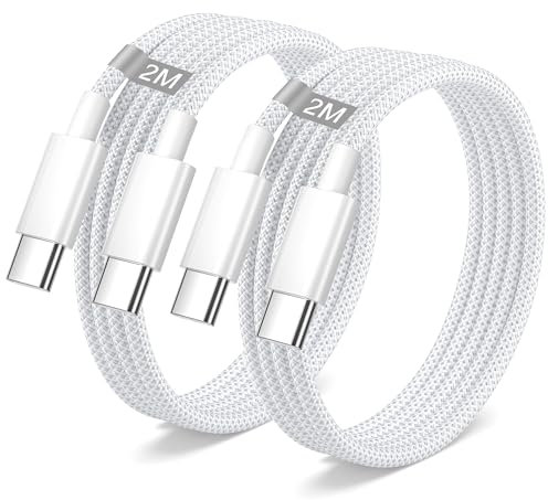 Cavo iPhone 16 15 2M 2Pezzi, Cavo USB Type-C 2 Metri Cavo USB C USB C 60W Cavo Type C to Type C Cavetto Nylon Cavi Tipo C Ricarica Rapida per iPhone 15 16 17 Pro Max/15 16 Plus,iPad Pro/Air/Mini 7 6