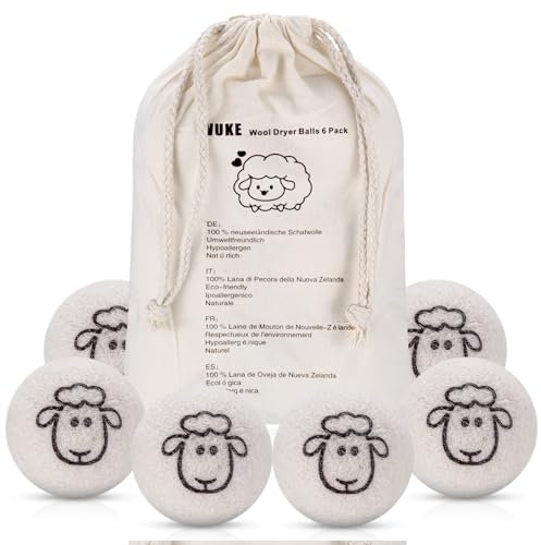 6 Pcs Balles de Séchage pour Sèche-Linge, 7 cm 100% Pure Laine de Balles de Séchage en Laine Naturelle, Balle Seche Linge, Boules de Séchage, Boule Seche Linge, Adoucissant Seche Linge