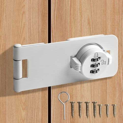 Cerradura de combinación de contraseña de 3 dígitos, cerradura de cerrojo sin llave, cerraduras de cadena para puerta interior, cerradura de combinación de gabinete de seguridad para el hogar (blanco)