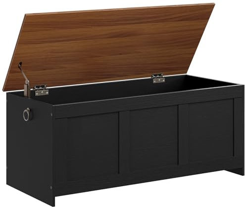 HOOBRO Storage Bench, 47.2 Retro Wooden Storage Chest, Wooden Storage Trunk, Toy Chest with Lift Top, Multifunctional Entryway Organizer, for Entryway, Living Room, Black and Walnut BH412CW01