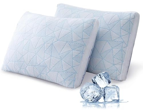Cotelovo Shredded Memory Foam Cooling Soft Bamboo Viscose Pillows Adjustable Hypoallergenic Hotel Quality Pillows for Stomach, Back or Side Sleeper, Oeko-TEX Certified Queen Size Set of 2