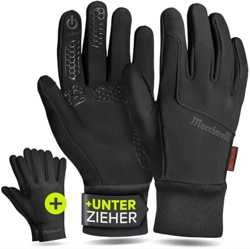 MACCIAVELLI® Fahrradhandschuhe Herren Winter – 2-in-1 Set mit Unterziehhandschuhen – Touchscreen Fahrrad Winterhandschuhe für Herren & Damen – Ideale Handschuhe für Radfahren/MTB/Joggen