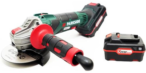 Parkside - Smerigliatrice angolare a batteria da 20 V, PWSA 20-Li D4 in bundle/set con valigetta per il trasporto, smerigliatrice angolare (con batteria da 2 x 4 Ah + caricatore)