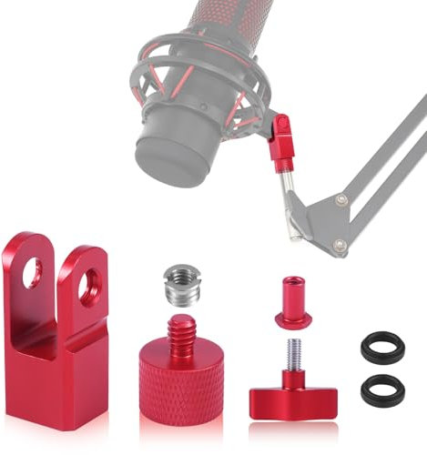 Metal Microphone Mount Adapter, Include 3/8 or 1/4 Screw Adapter Compatible with Hyperx Quadcast Microphone Stand & Boom Arm Replacement Accessory for Mic (Red)