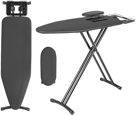 120x37CM Folding Ironing Board with Iron Rest, Foldable & Collapsible Ironing Table with Heat-Resistant Cover, Adjustable Height Ironing Board with Non-Slip Feet, Space-Saving & Sturdy
