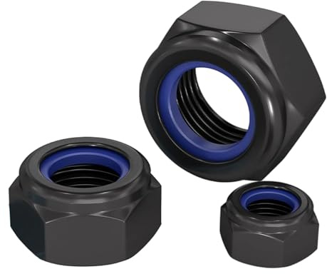 QANCEN 20 Piezas Tuercas Hexagonales M6 de Acero Inoxidable DIN985,Negro Tuercas de Seguridad Autoblocantes con Insertos de Nylon para Tornillos y Pernos Métricos