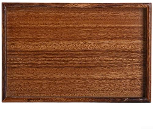 Bandeja de madera de nogal, bandeja de servir té de madera con hendiduras para servir té, café, aperitivos o frutas en salas de estar (30 x 20 x 2,6 cm)
